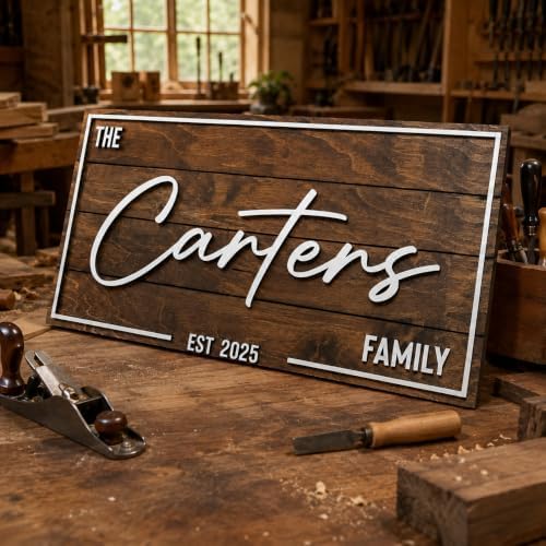Personalized Family Name Sign - Custom Art Deco Last Name Wood Wall Decor Plaque, Rustic Farmhouse Style Wedding Gift, Housewarming Gift, Custom Wooden Wall Hanging with Established Date, Large Wall Art for Living Room or Entryway 23x7" (Small)