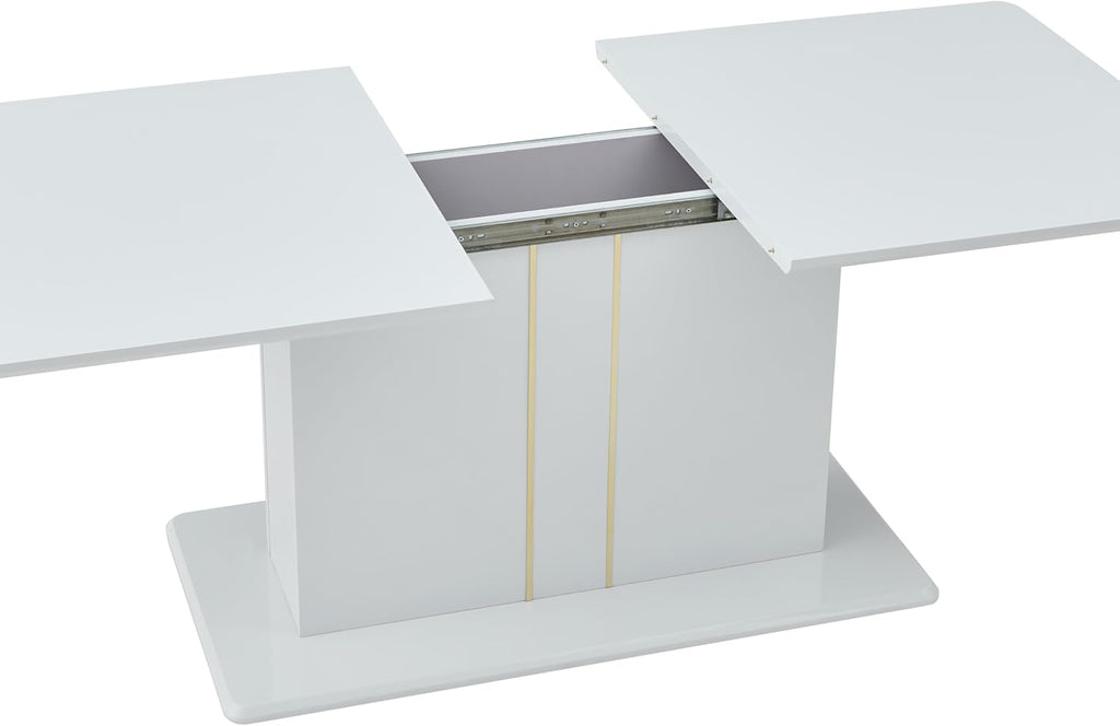 Homy Casa High Gloss Extendable Dining Table for 6 8 10 Persons, 63-80.7''Modern Wooden Kitchen Expanding Table for Dining Room, Conference Table, White