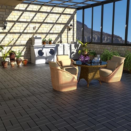 44 Sq. ft Plastic Interlocking Deck Tiles, ACIDBOLT 44 PCS 12" x 12" Patio Waterproof Indoor Outdoor Flooring All Weather Use, Patio Floor Decking Tiles for Porch Poolside Balcony Backyard, Gray