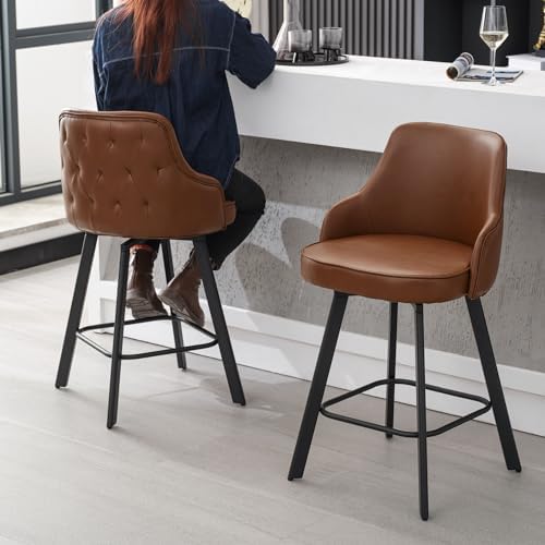 Counter Height Bar Stools Set of 2 with Back, 26" Faux Leather Swivel Chair