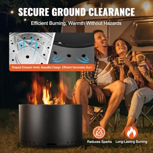 VEVOR Smokeless Fire Pit Stove Bonfire, H: 17 in x Dia: 28 in,Wood Burning Fireplaces with Removable Ash Pan, SUS430 Stainless Steel Inner Portable Outdoor Firepit,for Outdoor Patio Camping, Black