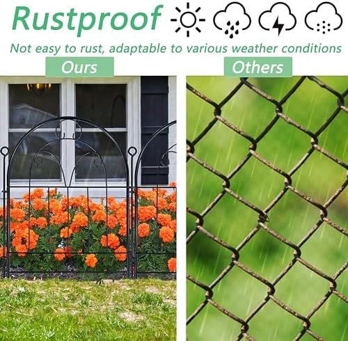 Decorative Garden Fence 17in(H) x 10ft(L), Rustproof Metal Animal Barrier