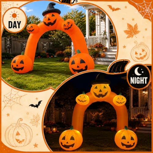 10FT Halloween Inflatable Pumpkin Archway Decorations with Built-in LEDs