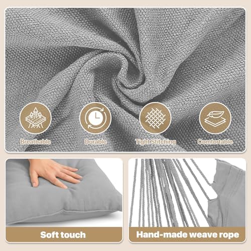 MoNiBloom Hammock Chair Hanging Rope Swing w/2 Cushions, Hold 350 lbs, Gray