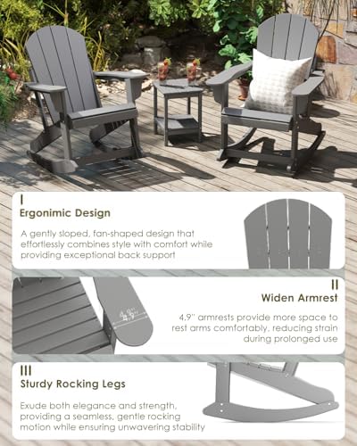 GREENVINES Adirondack Rocking Chairs Set of 2, HDPE Outdoor Rockers, Grey