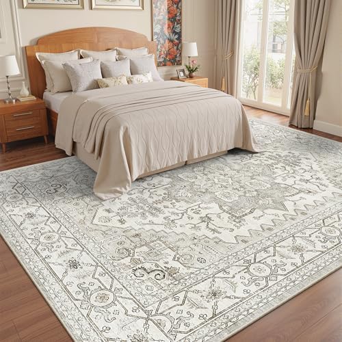 befbee Washable Area Rug 8x10, Large Neutral Beige Carpet for Living Room