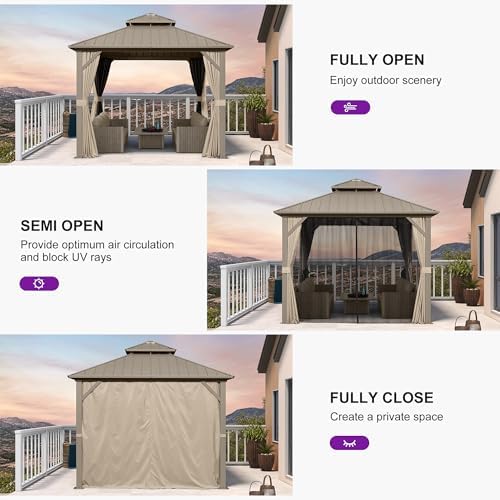 PURPLE LEAF Outdoor Hardtop Gazebo 10' x 10' Champagne Aluminum Structure