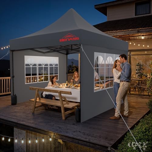 10x10 Heavy Duty Commercial Pop Up Canopy with Sidewalls, Grey