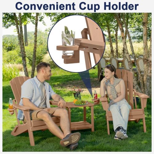 Plawdlik HDPE Folding Adirondack Chair Set of 2 with Cup Holder, Teak