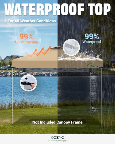ACEPIC Upgraded 10x10 Canopy Replacement Top with Air Vent(Khaki, Top Only)