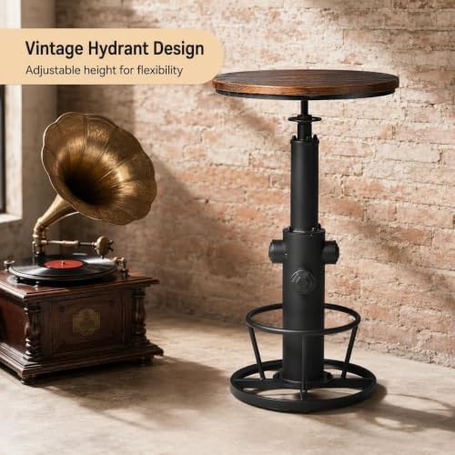 LOKKHAN Industrial Bar Table 38.6"-48.4" Height Adjustable Swivel Round Wood Tabletop 23.7" Dia, Kitchen Dining Office Coffee Bistro Pub Table