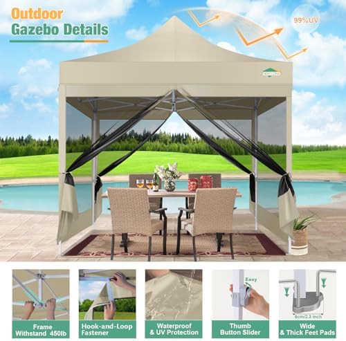 COBIZI 10x10 Heavy Duty Pop Up Canopy Tent with Mosquito Netting Sidewalls