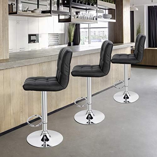 SUPER DEAL Set of 2 Bar Stools for Kitchen, Modern PU Leather Swivel Adjustable Counter Height Swivel Stool with Square Back (2, Black)