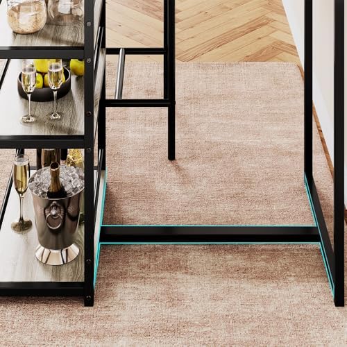 Dining Table Set for 2 with 3 Storage Shelves, 3-Piece Counter Height Kitchen Table Set with 2 Upholstered Bar Stools, Bar Table and Chairs Set for Small Space, Gray
