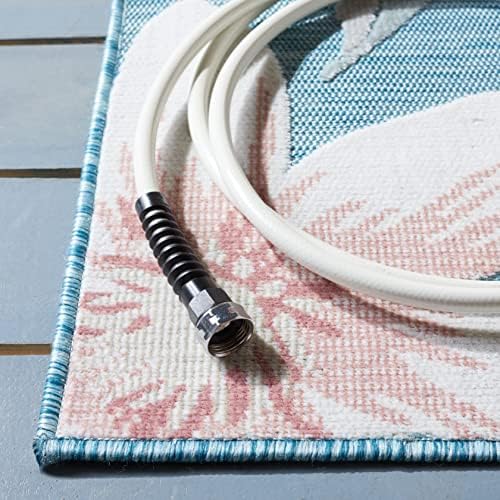 SAFAVIEH Washable Rug Outdoor Cabana Collection - 4' x 6', Aqua & Rust, Non-Shedding & Easy to Clean, Ideal for Patio, Backyard, Mudroom (CBN454J)