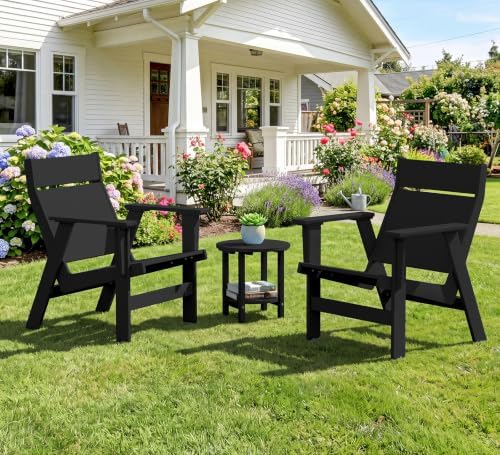 KINGYES Modern Adirondack Chair Set of 2, Slateless Design, Black