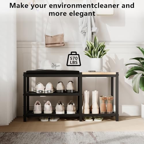 Shoe Bench with Shoe Rack,Shoe Rack for Entryway,Supports 570 lbs