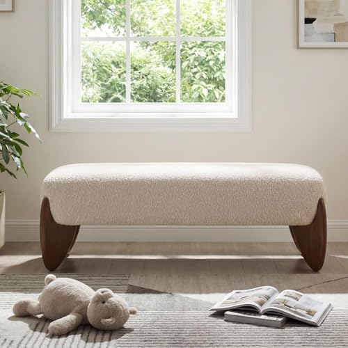 CIMOTA Modern Entryway Bench, Boucle Bedroom End of Bed Bench, Beige