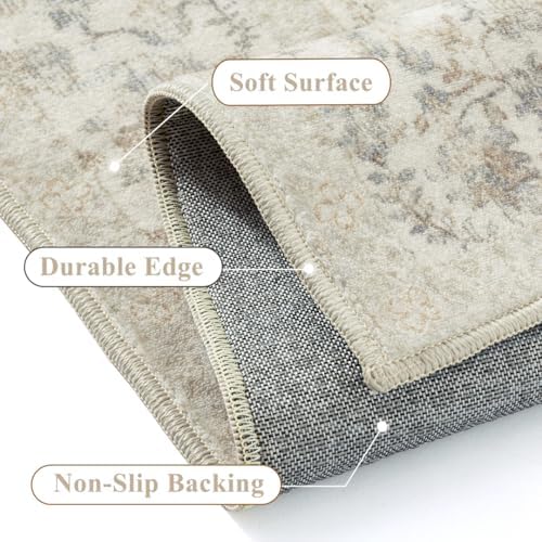 PureCozy 8x10 Taupe Area Rug Washable Non Slip Large Vintage Living Room