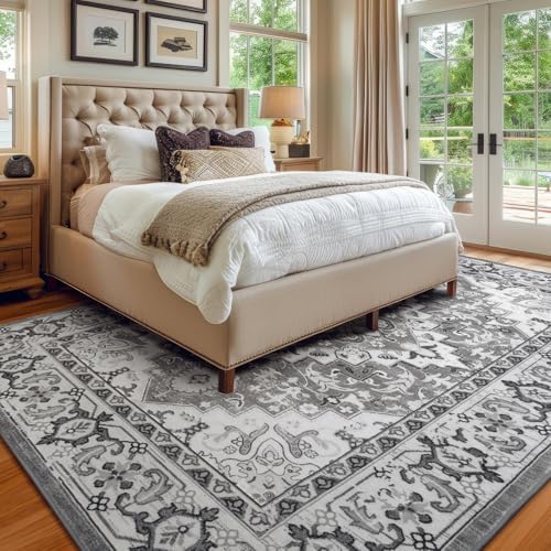 Lessymo 8 x 10 Area Rugs for Living Room, Machine Washable Rug Grey White