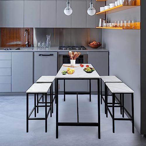 T-VALY 5-Piece Bar Table Set with 4 Stools, Black&White