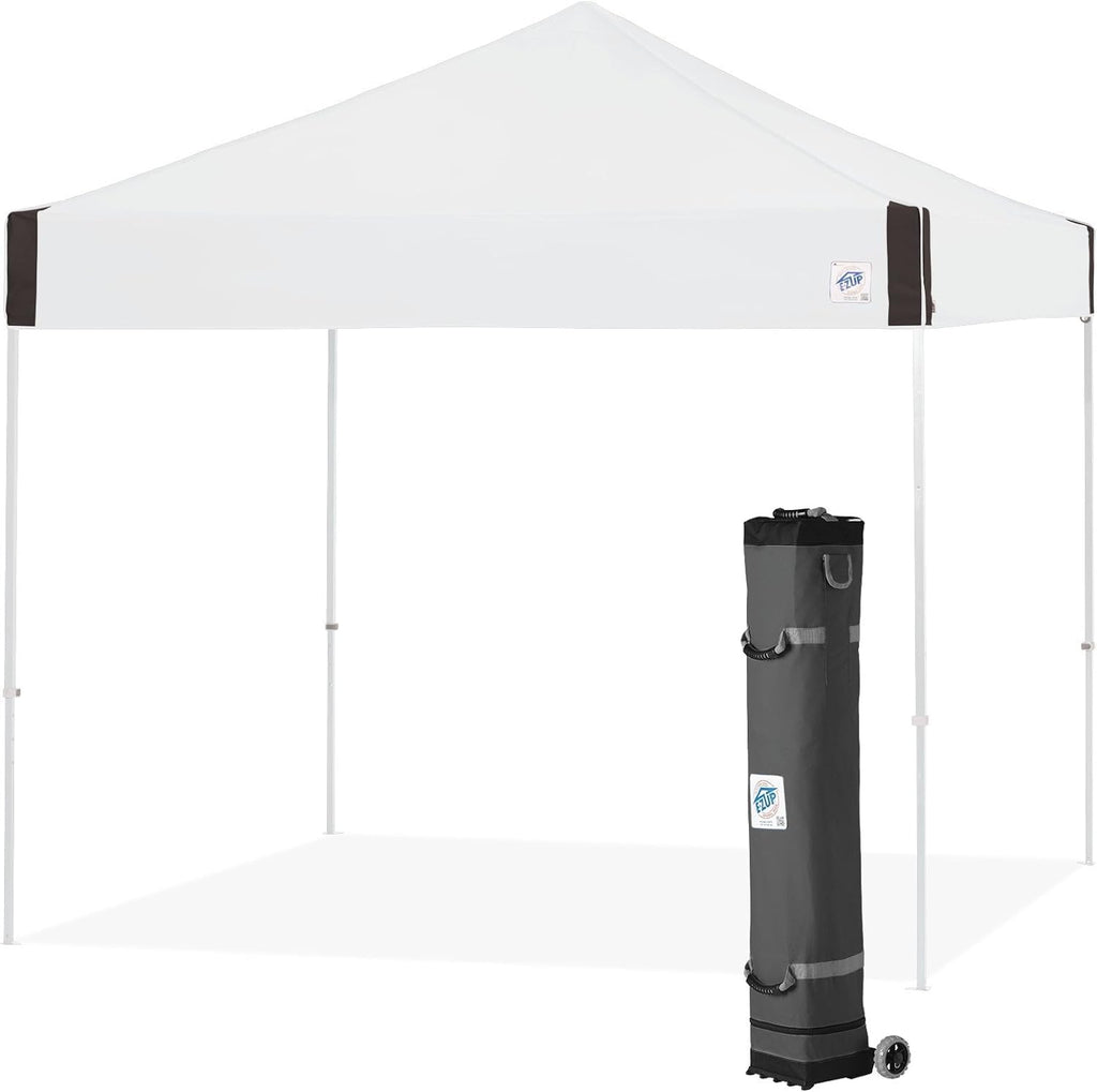 E-Z UP Pyramid Instant Shelter Canopy, 10' x 10' with Wide-Trax Roller Bag & 4 Piece Spike Set, White