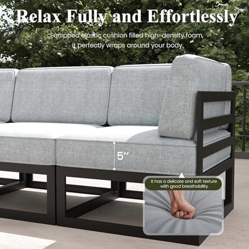 LayinSun Large Aluminum Patio Furniture Set with Fire Pit Table