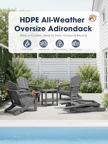 KINGYES Adjustable Adirondack Chairs Set of 2, Folding Outdoor Chair, Gray
