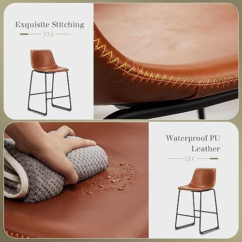 DUMOS Counter Height Bar Stools Set of 4, Faux Leather Metal Bar Chairs