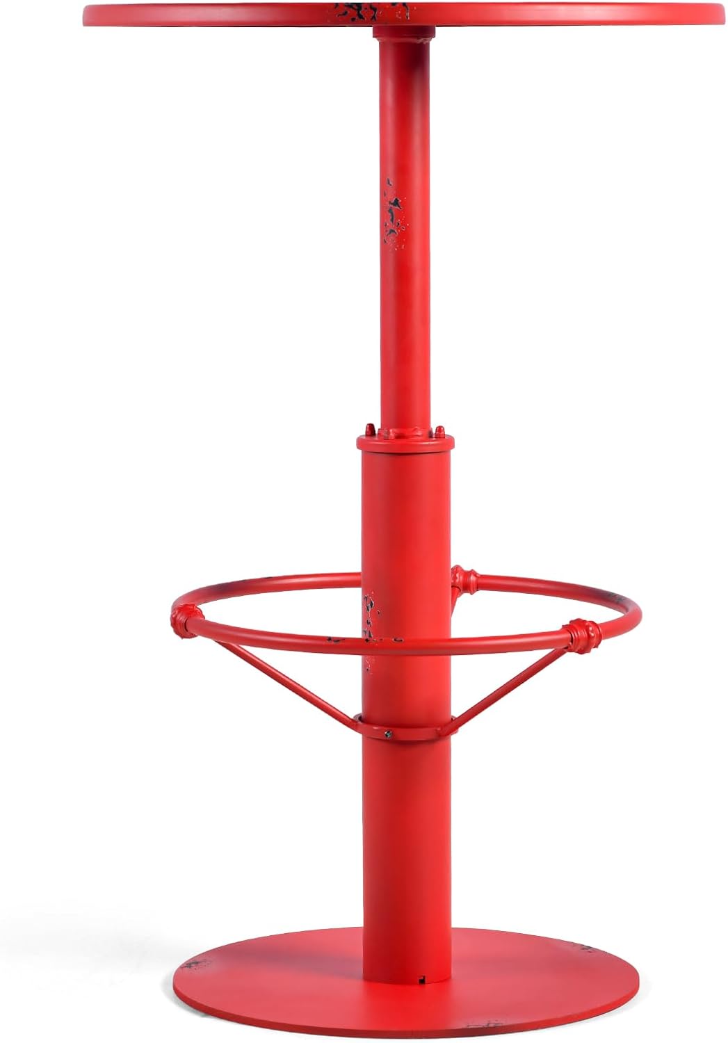Industrial Pub Table 23.6" Iron Round Desktop 37.4" Height Cast Iron Bar Table Antique Red