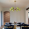 BOKT Green Glass Ball Pendant Light Mid Century Modern Gold 6-Lights Globe Sputnik Chandelier Light Fixture Brushed Brass Chandelier Pendant Light for Kitchen Island Dining Room