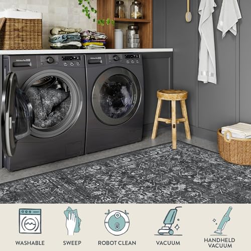 Lahome Margot Area Rugs 9x12 Living Room Soft Large Rugs for Bedroom, Boho Black Dining Room Rug, Distressed Non Slip Low Pile Carpet for Indoor Home Office(9'x12', Black/Grey)