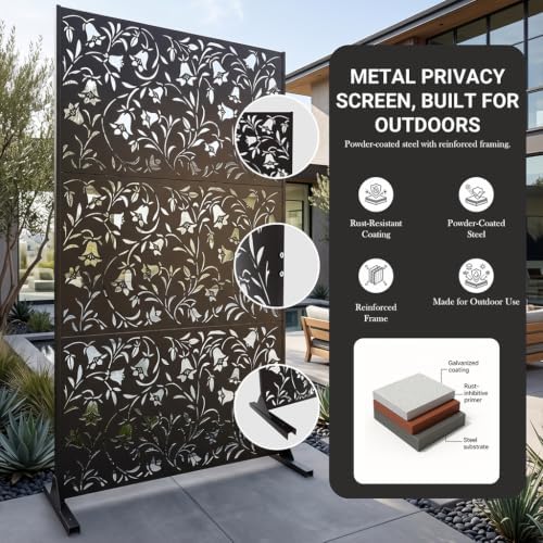 72" Outdoor Privacy Screen, Decorative Metal Privacy Fence Panels