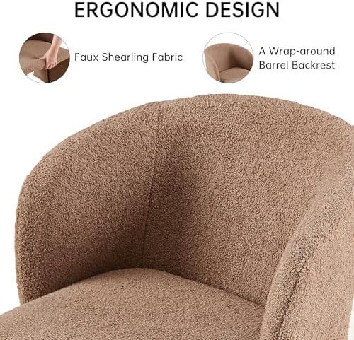 NORDICANA Barrel Dining Room Chairs with Arms, Faux Fur Accent Chairs Set of 4, for Kitchen, Living Room, Upholstered Armchairs, Brown