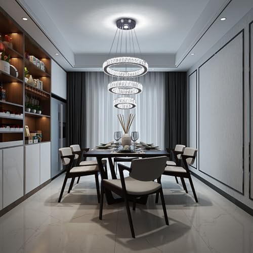 Modern 3-Ring Crystal LED Chandelier, 15.6" Pendant Light Fixture, 52W