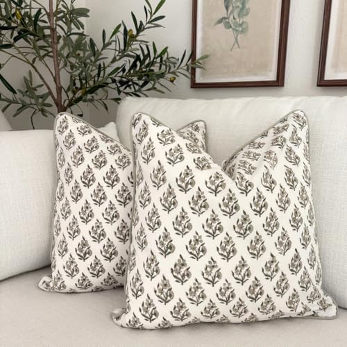 Set of 2 Pillow Covers 20x20 inches Floral Pillow Covers Green Farmhouse Pillow Covers for Living Room Couch Bed Throw Pillow Covers Boho Home Decorative Pillow for Spring Summer