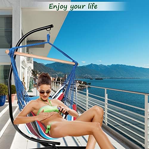 Hammock Chair Stand, Hanging Hammock Chair Stand C Stand Outdoor Indoor Solid Steel Heavy Duty Stand Only Construction for Hanging Hammock Air Porch Swing Chair, 330Lbs Capacity, Black