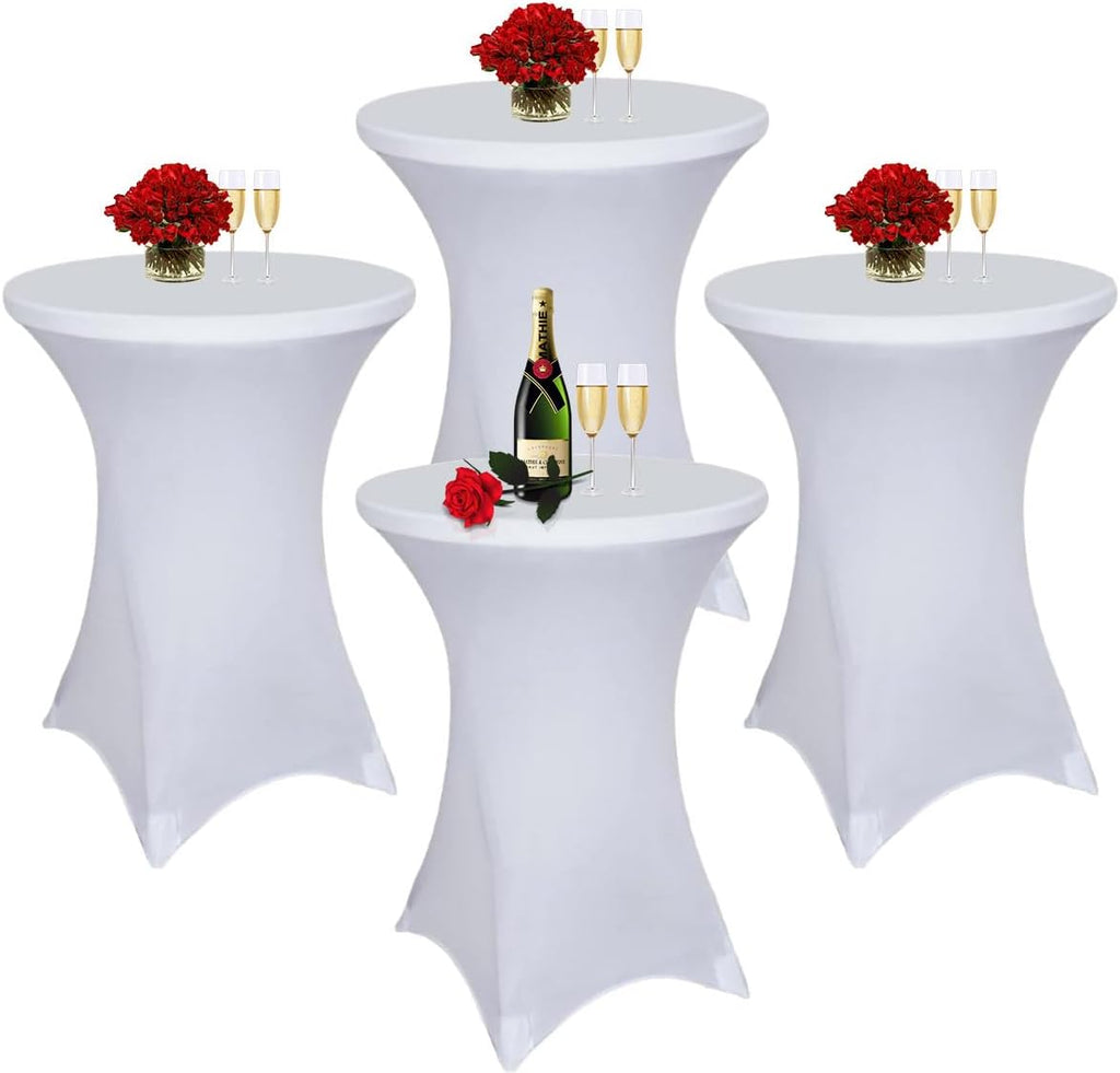 Cocktail Table Covers White Spandex High Top Table Cloths 4 Pack 32x43 Inch
