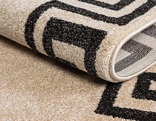 Unique Loom Athens Collection Classic Geometric Modern Border Design Area Rug, 2 ft x 6 ft, Beige/Black