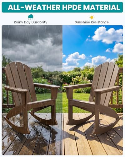 SERWALL Outdoor HDPE Adirondack Rocking Chairs, All-Weather, Coffee, 2PCS