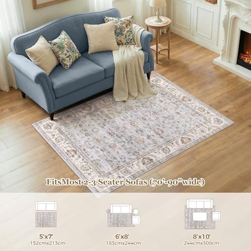 WITSHOCK Washable Area Rug 12x15 Non-Slip Floral Carpet, Gray/Light Blue
