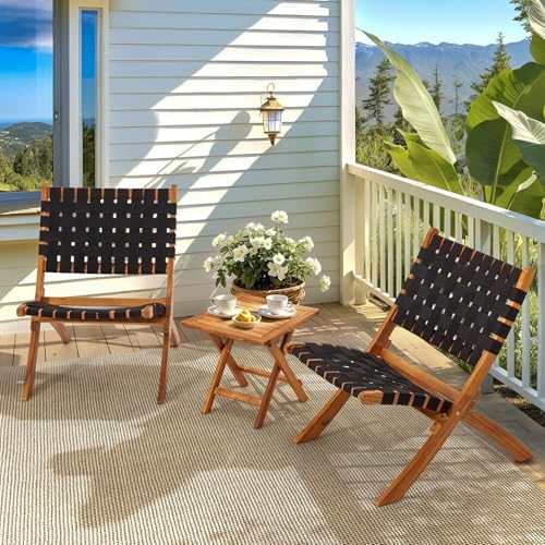 3 Piece Bistro Set, Acacia Wood Small Patio Furniture Set for 2