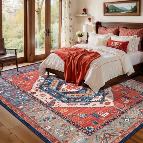 SERISSA 5x7 Washable Non Slip Boho Area Rug for Living Room，Rust