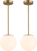 Gold Globe Pendant Light, Opal Glass, Mid Century, Kitchen Island, 2 Pack