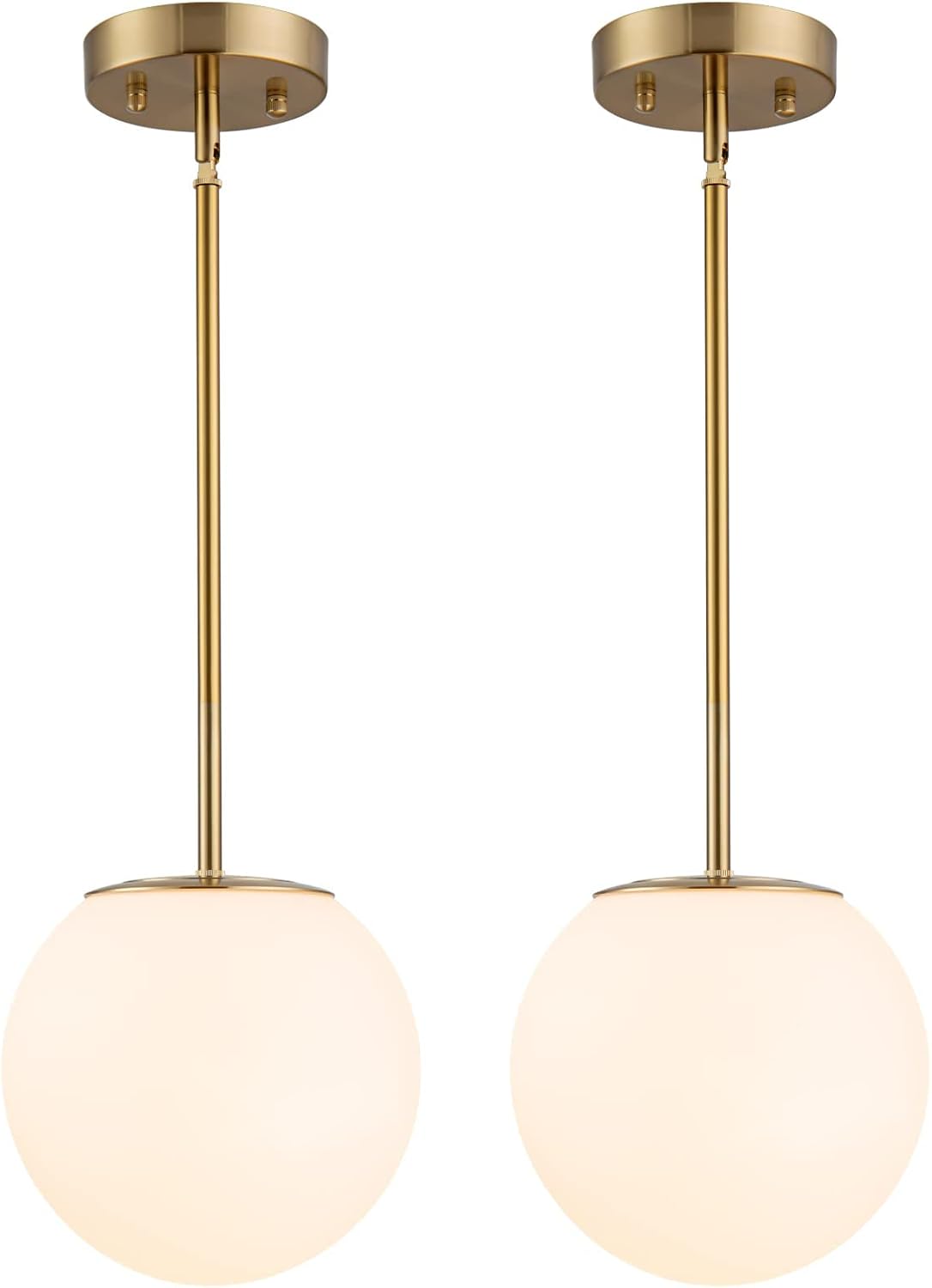 Gold Globe Pendant Light, Opal Glass, Mid Century, Kitchen Island, 2 Pack