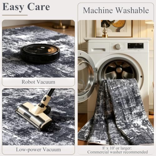 Sasttie 6x9 Washable Area Rug, Modern Abstract Carpet, Black & White