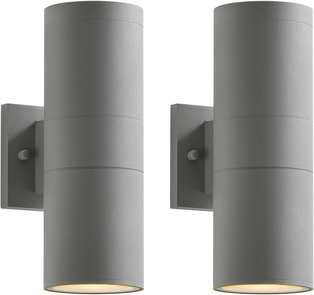 mirrea 12" Modern Outdoor Porch Light in 2 Lights, 2 Pack, Metallic Gray