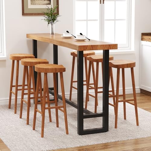 47in Solid Wood Live Edge Bar Table - Bar Height Pub Table with Built-in Footrest, Solid Wood Top & Sturdy Metal Legs for Kitchen, Dining & Bistro Spaces