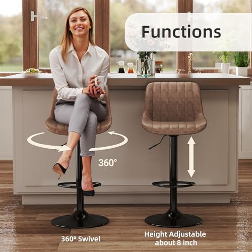 Youhauchair Adjustable Faux Leather Bar Stools Set of 3, Light Brown