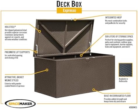 Arrow 4' x 2' x 2' Spacemaker Espresso 134 Gallon Hot-Dipped Galvanized Steel Storage Deck Box